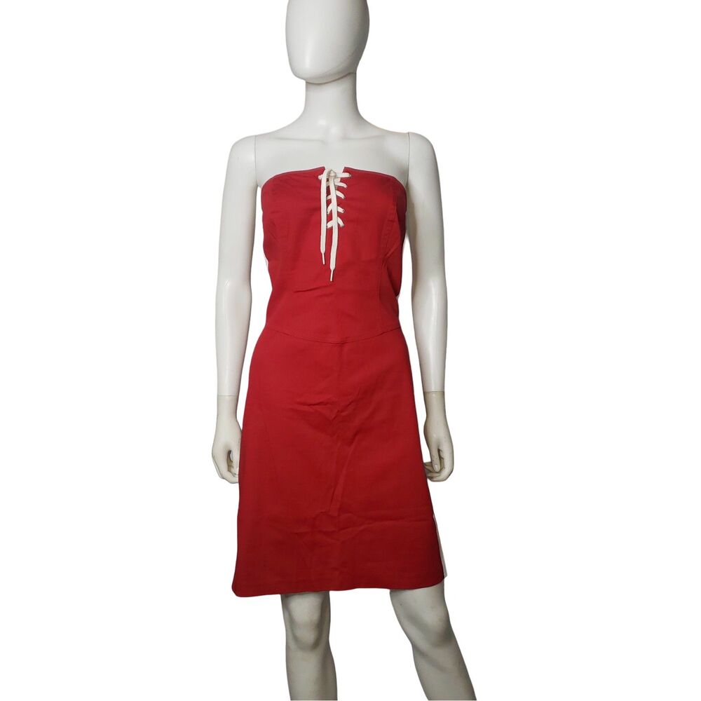 Y2K MODA INTERNATIONAL Red White Striped Lace Up Strapless Dress Womens Size 12